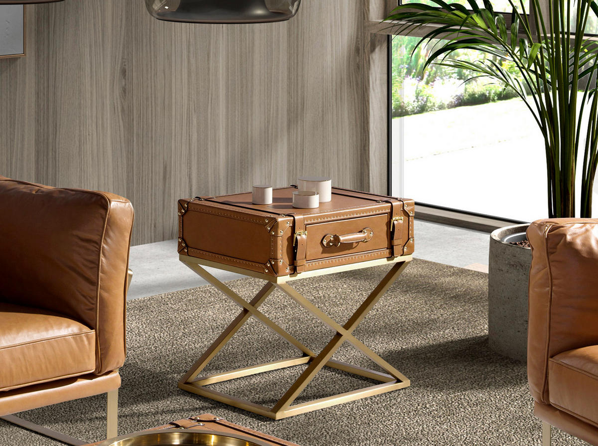 BEISTELLTISCH Rechteckig Kamel Gold 62/47/62 - Braun, Leder (47/62/62cm) - ANGEL CERDA