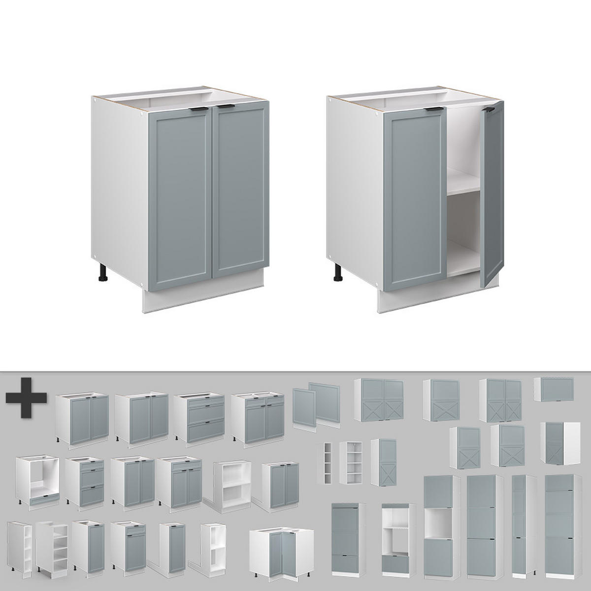 KÜCHENUNTERSCHRANK Fame-Line Hellblau-grau 60 cm, AP Marmor - Blaugrau/Weiß, Holzwerkstoff (60/82/60cm) - Vicco