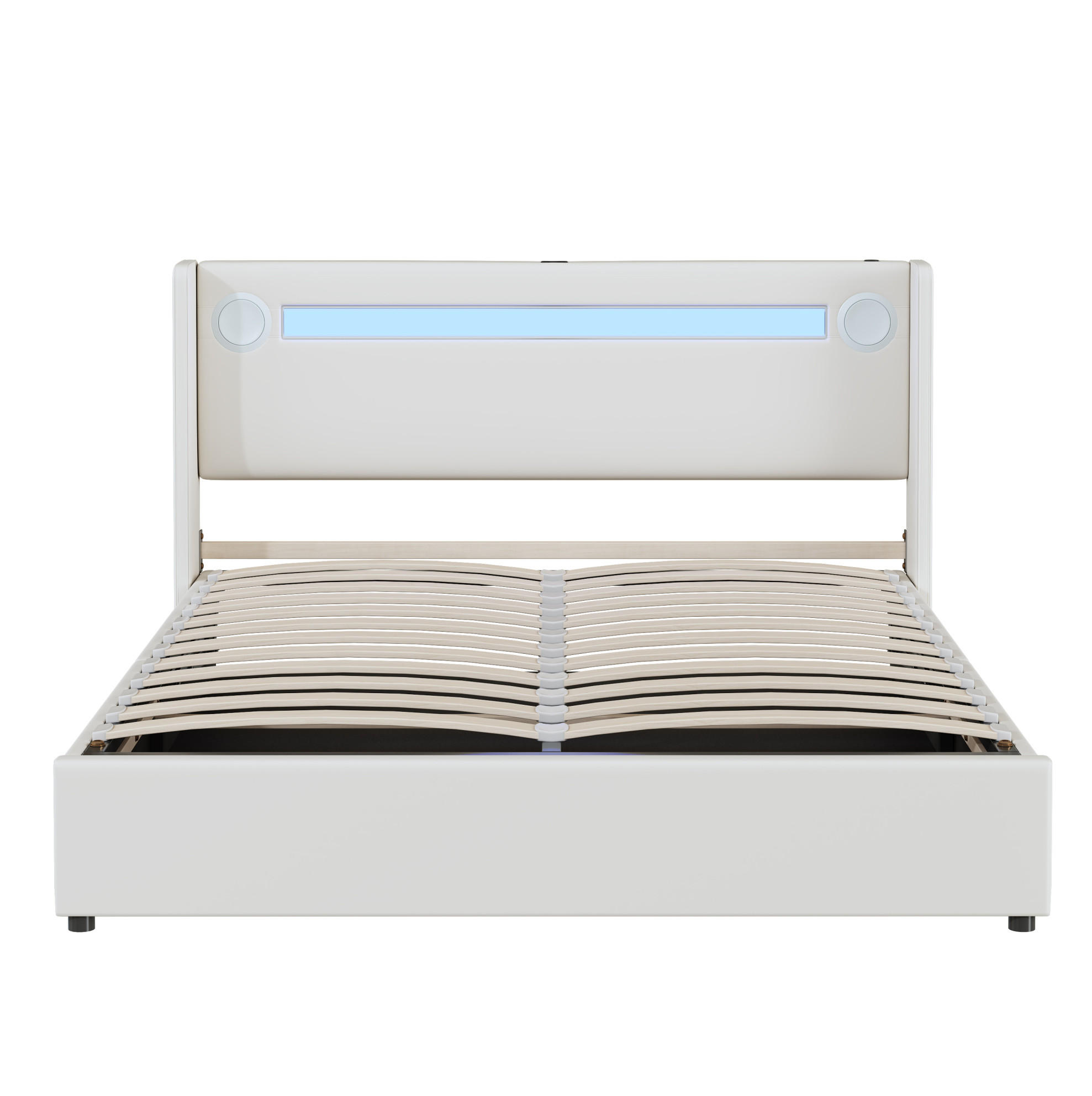 POLSTERBETT mit Bettkasten 160/200 cm in Weiß mit LED, Bluetooth und USB - Weiß, Kunststoff (160/200cm) - BEAOK