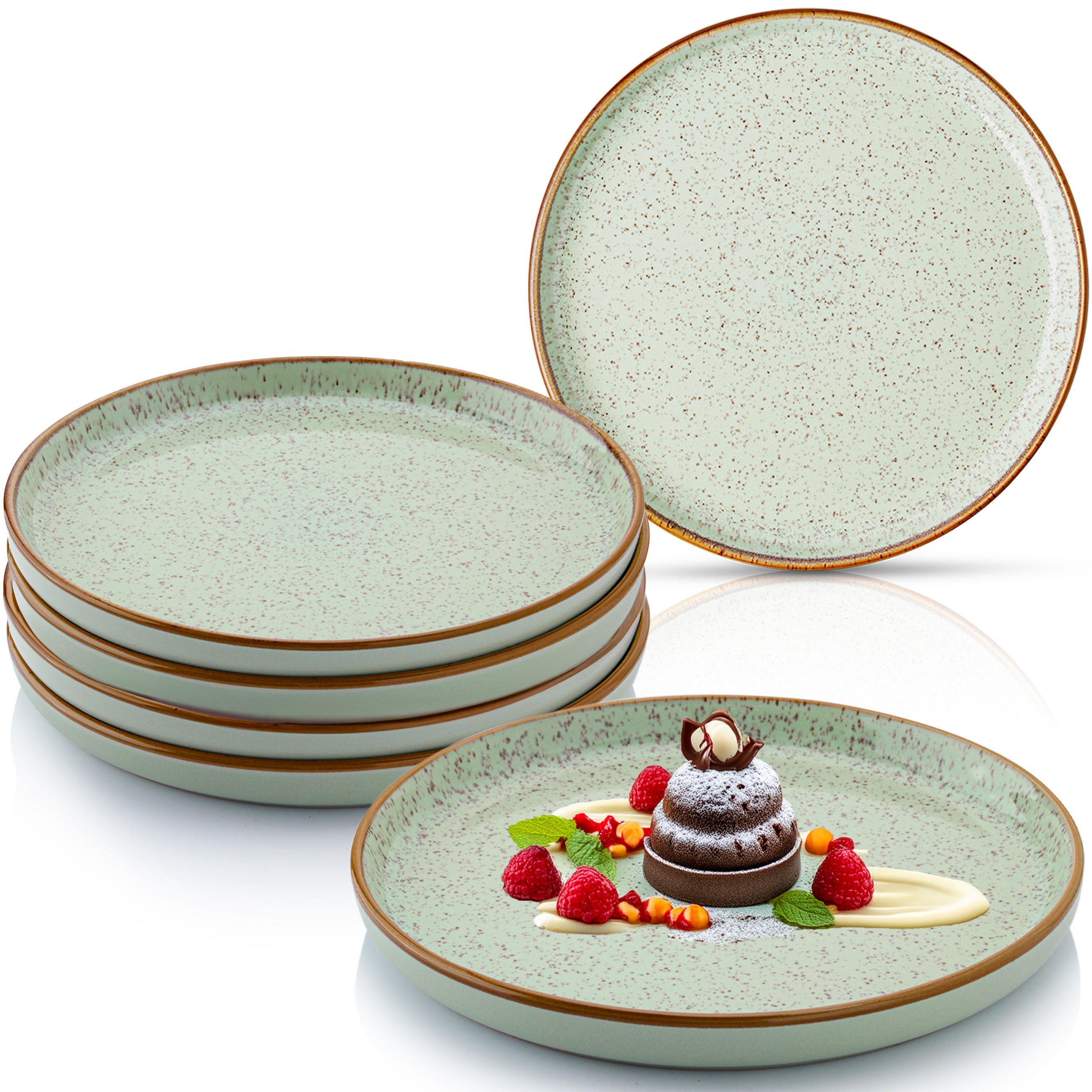 DESSERTTELLER SET RIO MINZE - 6 teilig aus Steingut - Grün, Stein (32cm) - Sänger