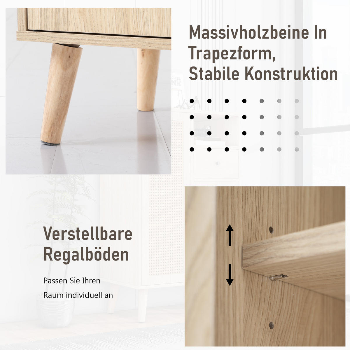SIDEBOARD Holzoptik 2 Rattantüren 1 Schublade 60x40x101cm - Eichefarben, Holzwerkstoff (40/101/60cm) - FLIEKS