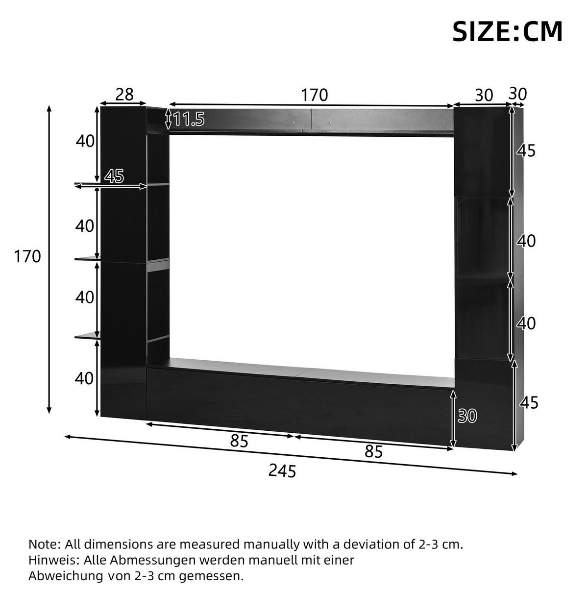 WOHNWAND mit TV-Schrank 245 x 30 x 170 cm 4-tlg. - Schwarz, Holzwerkstoff (30/170/245cm) - Beauniv