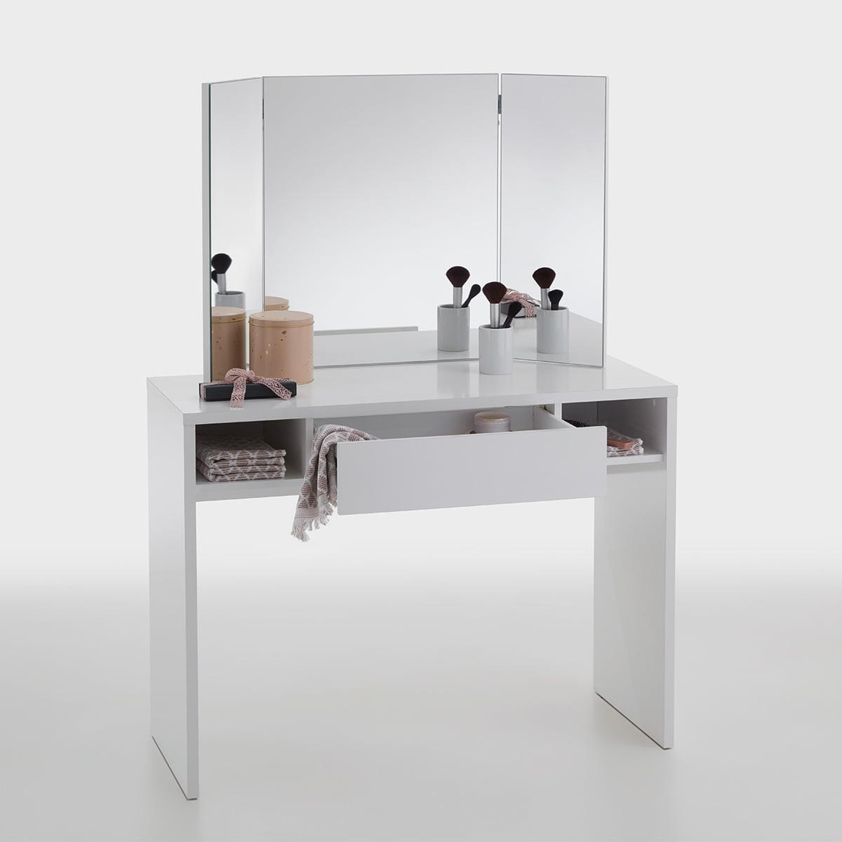 FRISIERTISCH mit 1 Schublade, 2 Nischen und Spiegel - Schminki - Weiß, Holzwerkstoff (41.4/135.7/57.1cm) - Calicosy