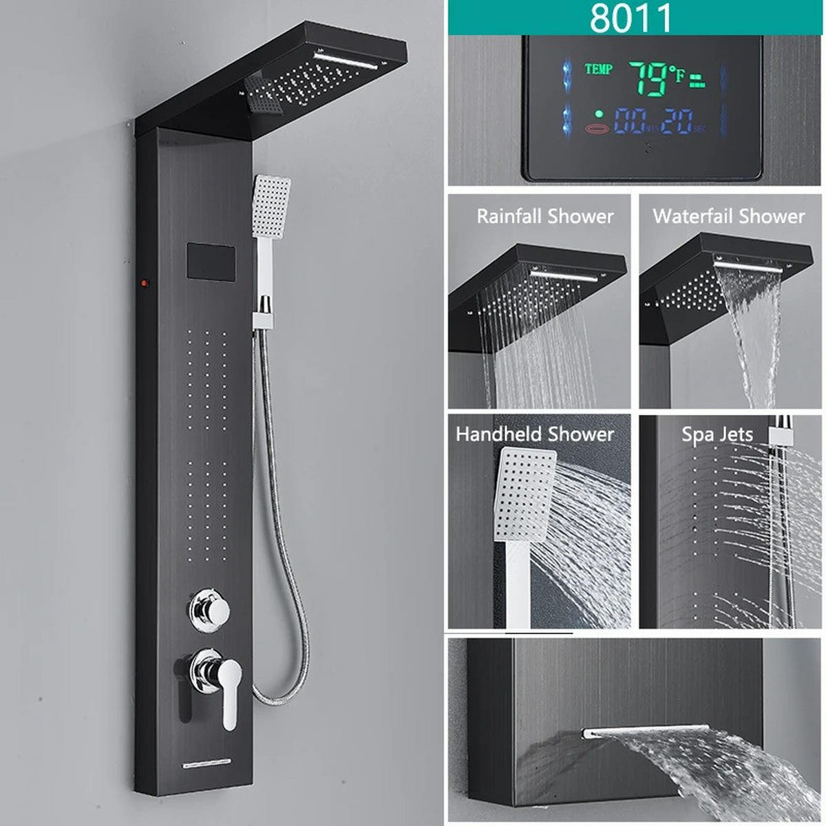 DUSCHPANEEL LED Edelstahl 8011 Schwarz - Schwarz, Kunststoff/Metall (20/114/46.5cm) - Kaket