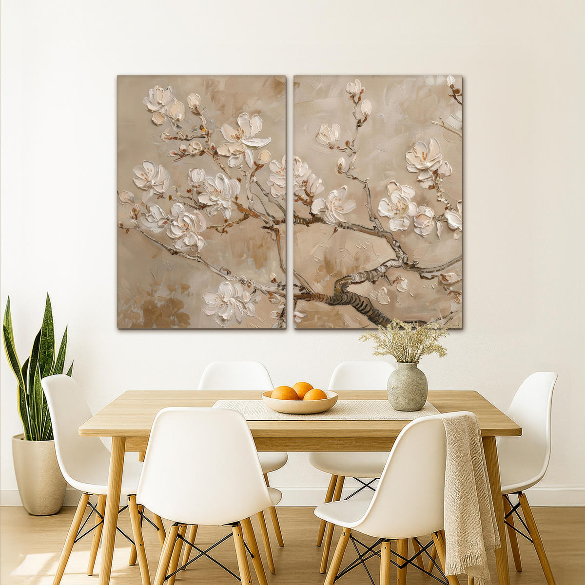 LEINWANDBILD 2er Set Beige - Blüte - Modern 160x120 cm - Greige, Textil (160/120cm) - MuchoWow