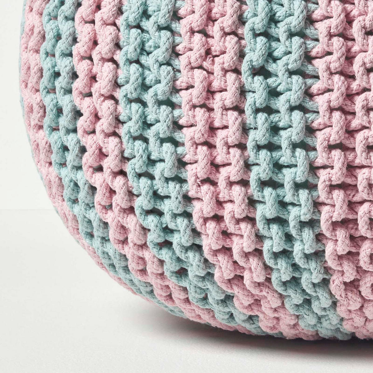 STRICKPOUF rund, blau-rosa gestreift, 40/40/35 cm - Hellblau, Textil (40/35/40cm) - Homescapes