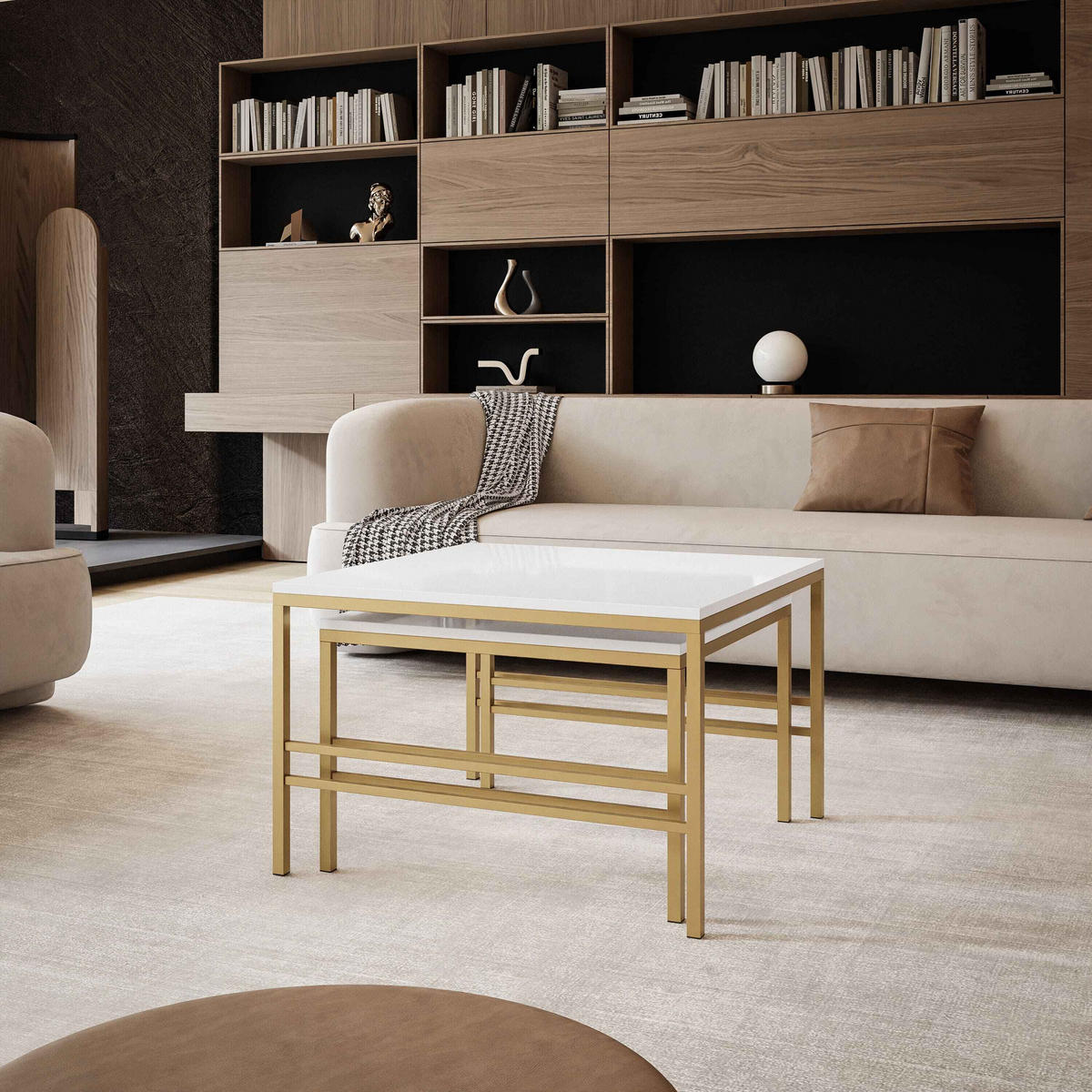COUCHTISCH Weiße Glanz Gold Rahme - Goldfarben/Weiß, Holzwerkstoff (70/70/46cm) - Idohome