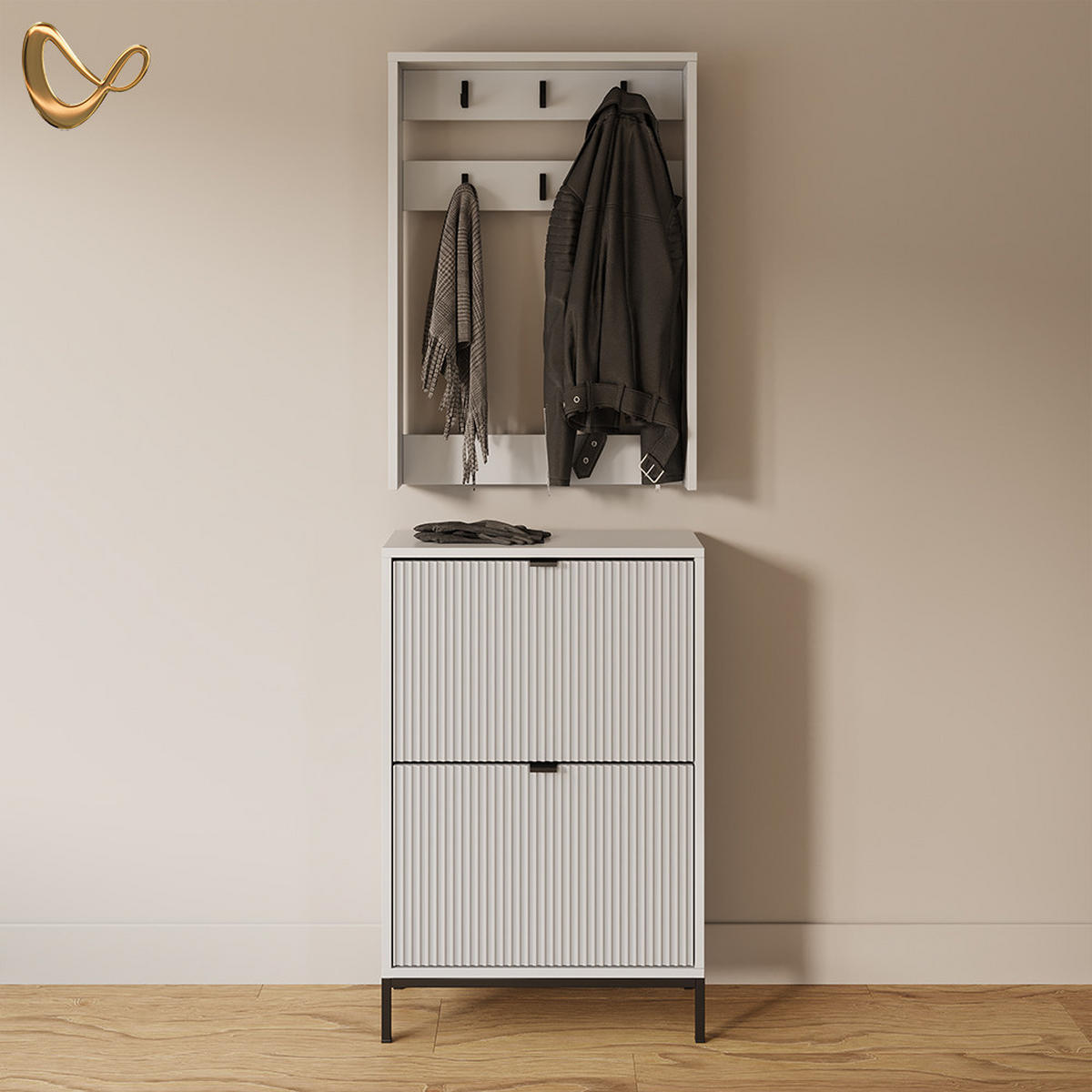 GARDEROBE Aterno Weiß Set, 2 Teile - Weiß, Holzwerkstoff (60/92/24cm) - Livinity®