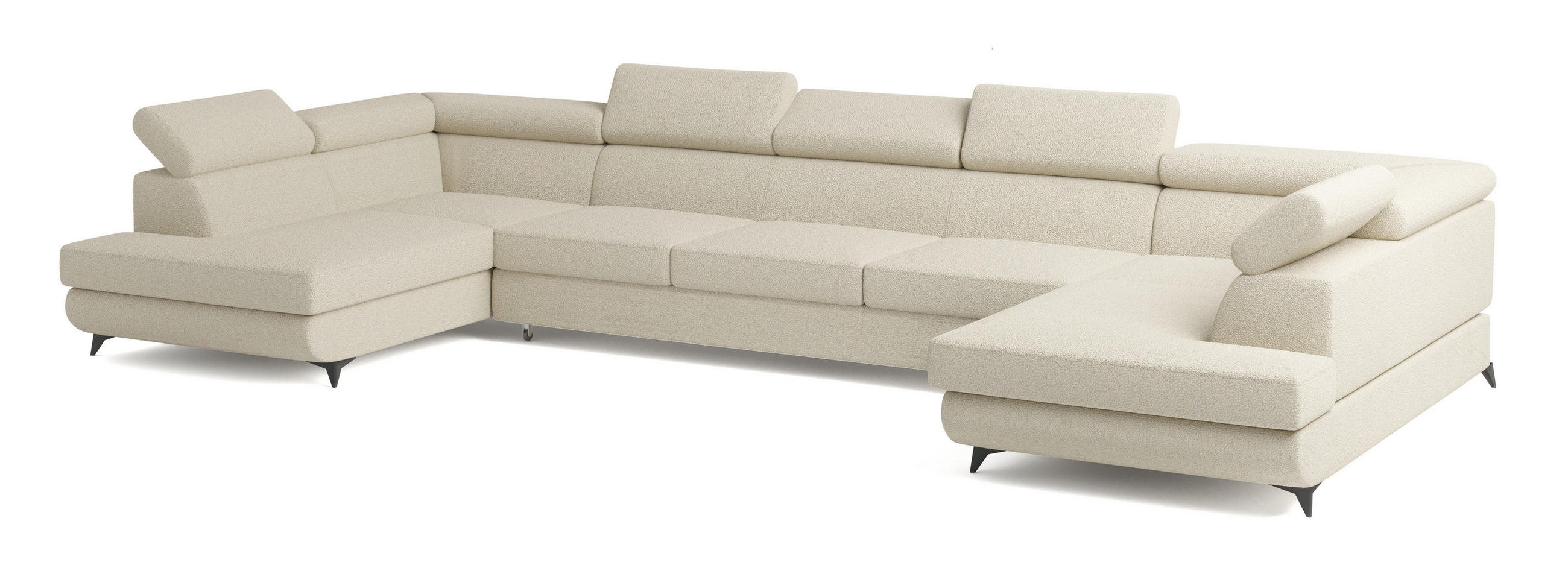 WOHNLANDSCHAFT URMANO Creme Boucle-Stoff mit Schlaffunktion - Creme, Holz (395/89/190cm) - MASSENO