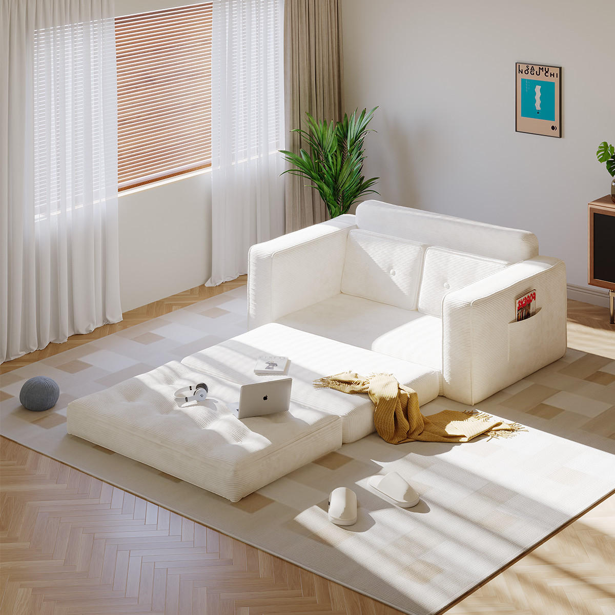 SOFA 2-Sitzer, 143 CM, mit 2 Kissen und Armlehnen,für Wohnzimmer, Schlafzimmer,aus Cord,Beige - Beige, Textil (92/42/143cm)