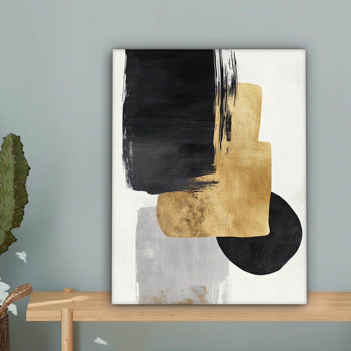 LEINWANDBILD Gold - Rechtecke - Kreise - Abstrakt Room Decor 30x40 cm - Weiß, Textil (30/40cm) - MuchoWow