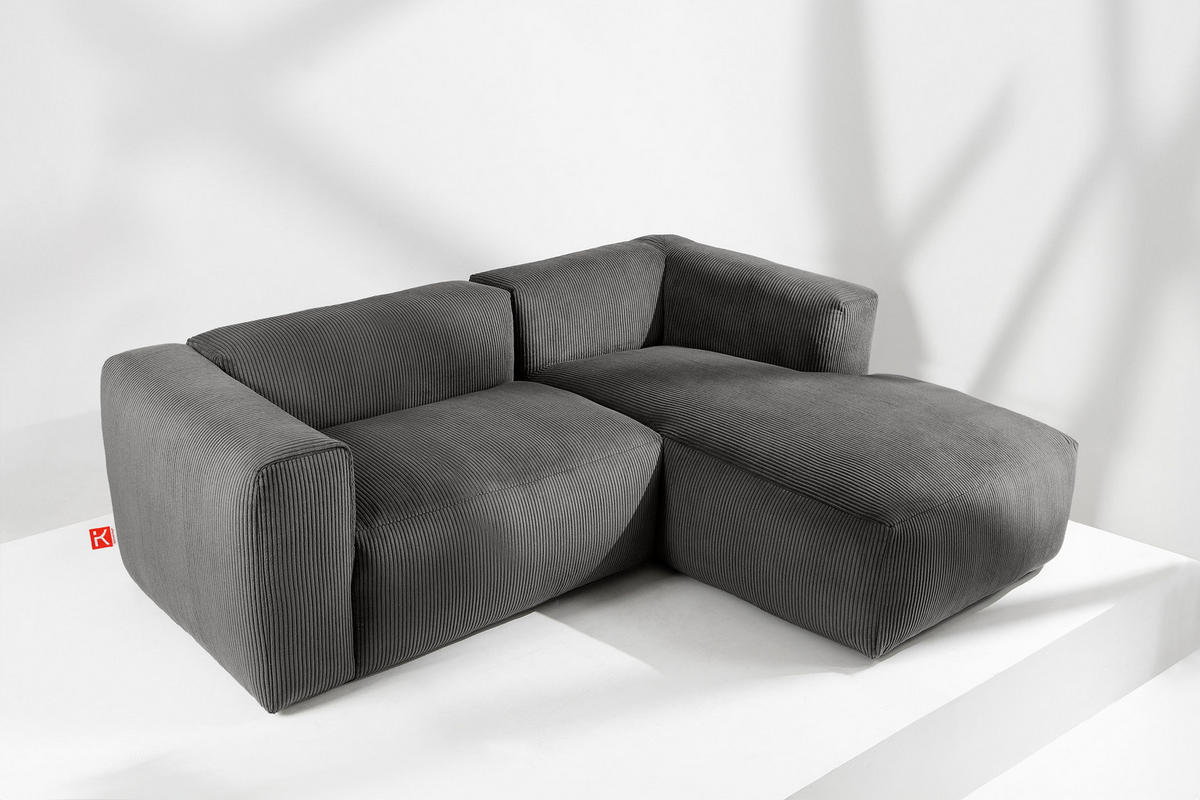 ECKMODULSOFA-RECHTS BUFFO 3/4 Sitzer mit extrem weicher Sitzfläche, Kordstoff, grau - Grau, Textil (237/180cm) - KONSIMO®