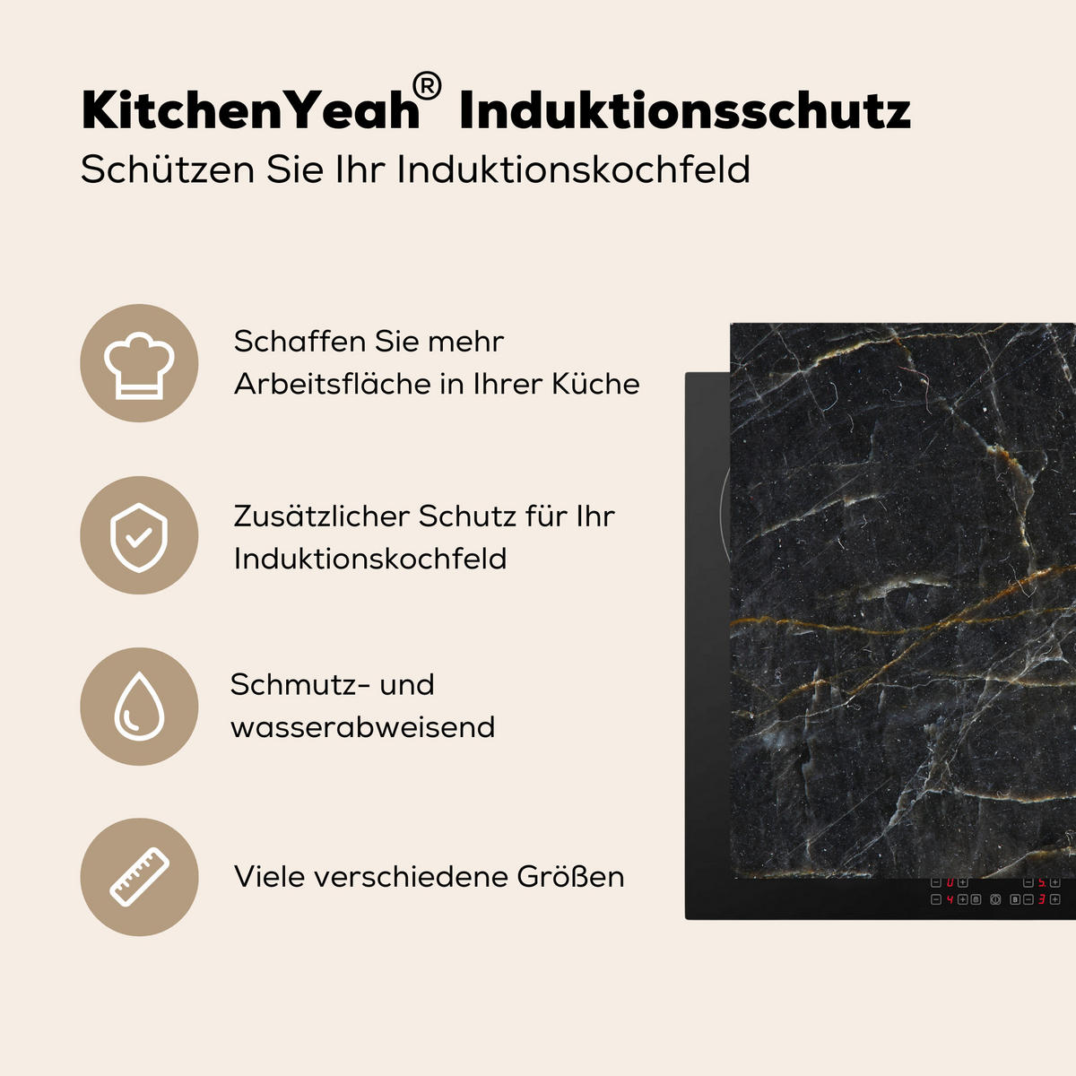 HERDABDECKPLATTE Marmor - Schwarz - Gold - Grau - Marmorstruktur 78x78 cm - Goldfarben, Kunststoff (78/0.2/78cm) - MuchoWow