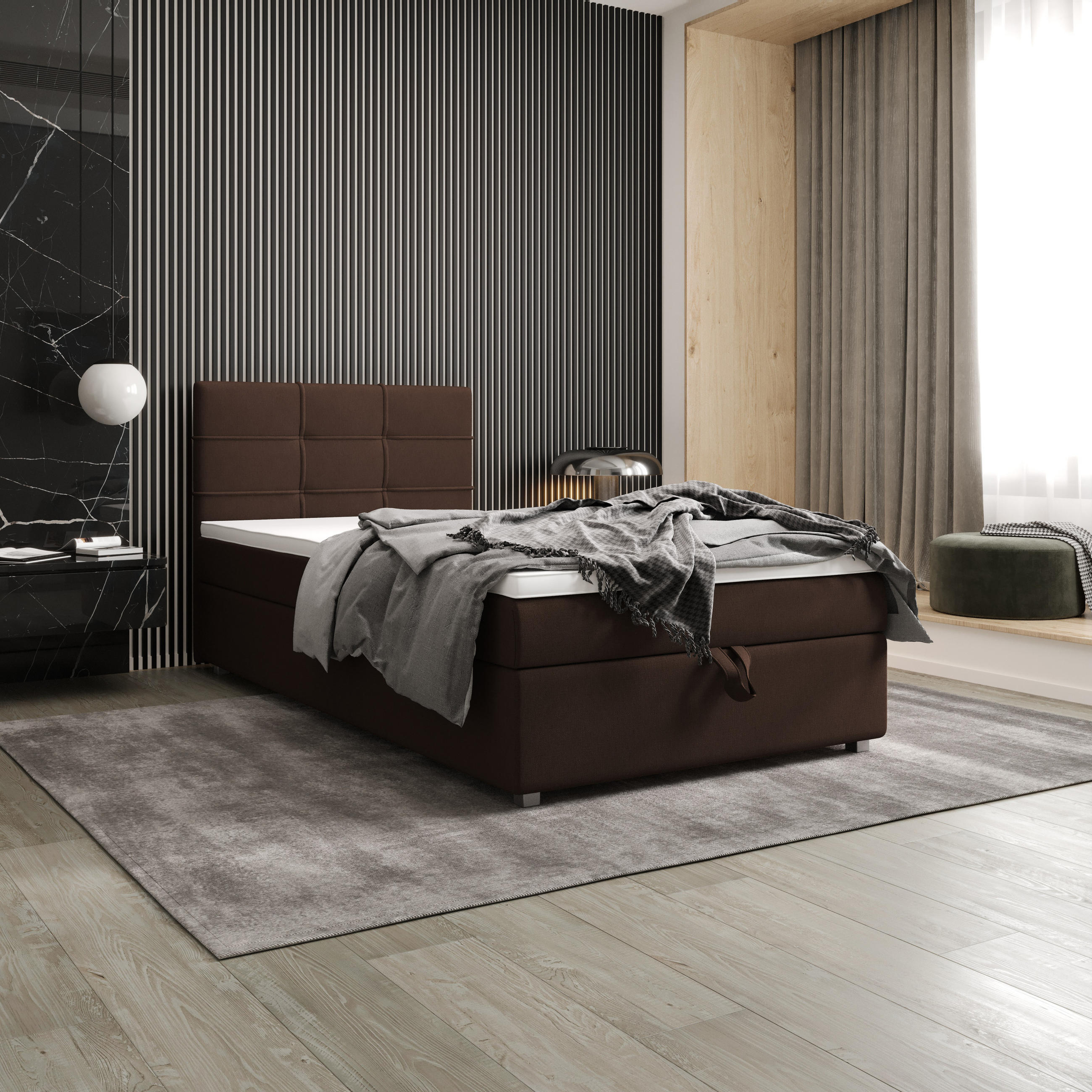 BOXBETT FADO 22 mit Matratze H3, Bonell und Topper 80x200 Cosmic 800 - Dunkelbraun, Textil (80/200cm) - Bedante