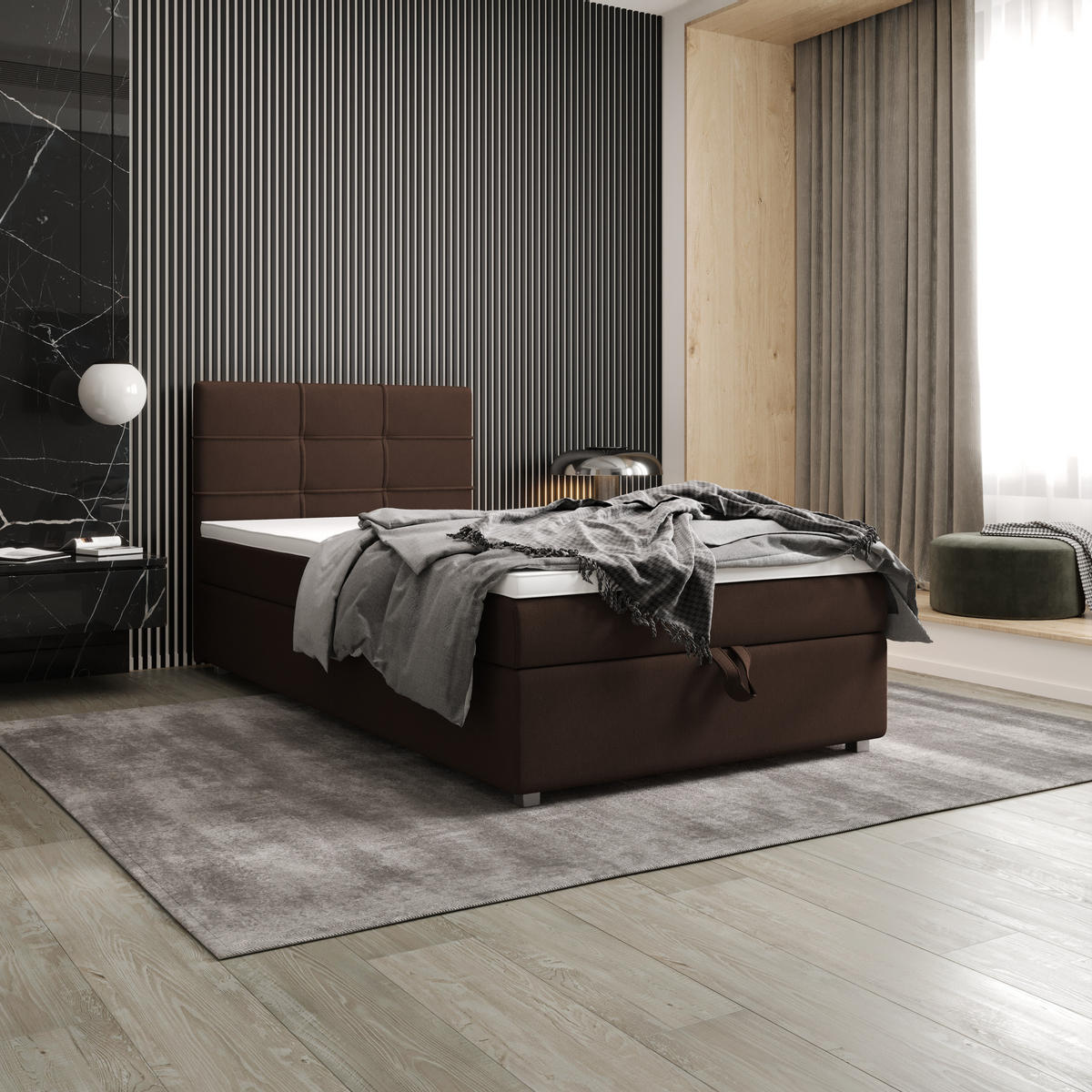 BOXBETT FADO 1 90x200, mit Matratze H3 und Topper, Cosmic 800 - Dunkelbraun, Holz/Kunststoff (90/200cm) - Bedante