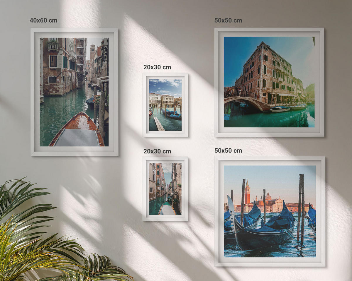 WANDBILDER 5er-Set - 50x50 cm & 20x30 cm & 40x60 cm Weißer Rahmen - Küchenutensilienmuster Blätter - Weiß, Kunststoff (40/60cm) - ArtPrintCave