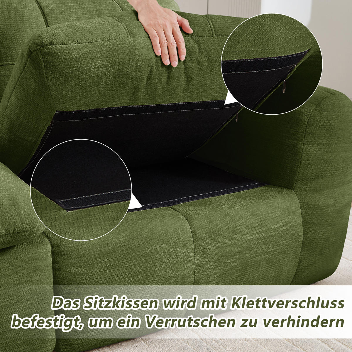 2-SITZER-SOFA DE-34464 quadratische Tuftung und 32D-Schaum Grün - Grün, Textil (97/68/194cm) - ComfortXL