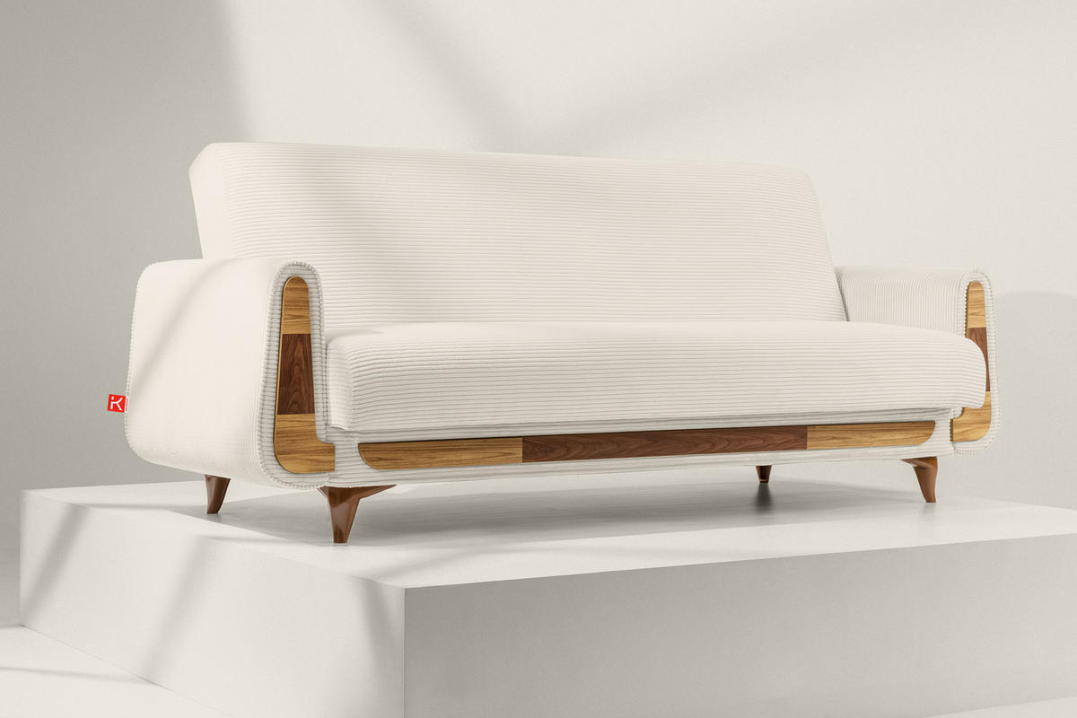 3-SITZER-SCHLAFSOFA GUSTAVO II mit Armlehnen, Creme - Creme, Holz/Holzwerkstoff (230/98/98cm) - KONSIMO®