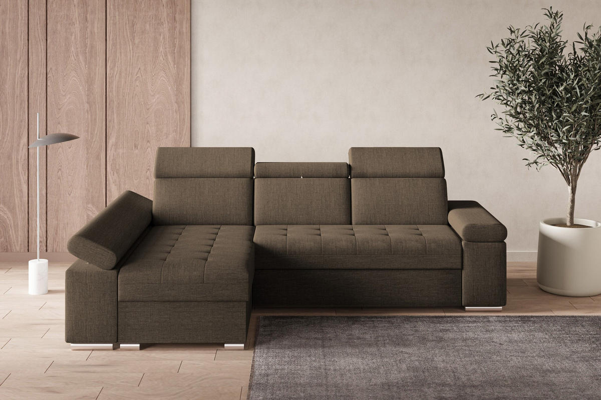 ECKSOFA mit Schlaffunktion Luka L Twist 06 - Braun - Links - Silberfarben/Braun, Holzwerkstoff (260/168cm) - Möblo