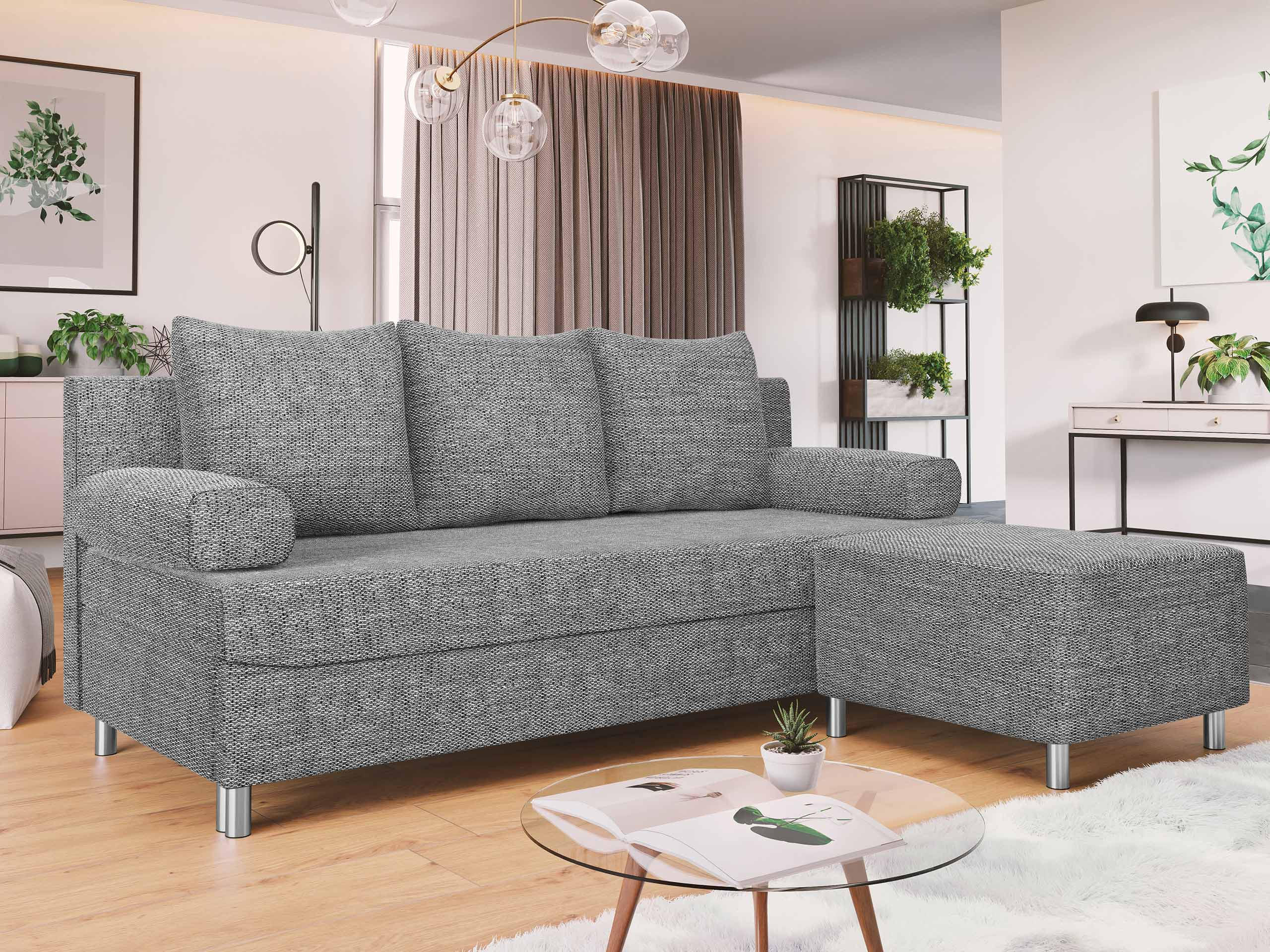 SCHLAFSOFA Dover mit Polsterhocker - Chromfarben/Hellgrau, Holz/Kunststoff (192/80cm) - MIRJAN24
