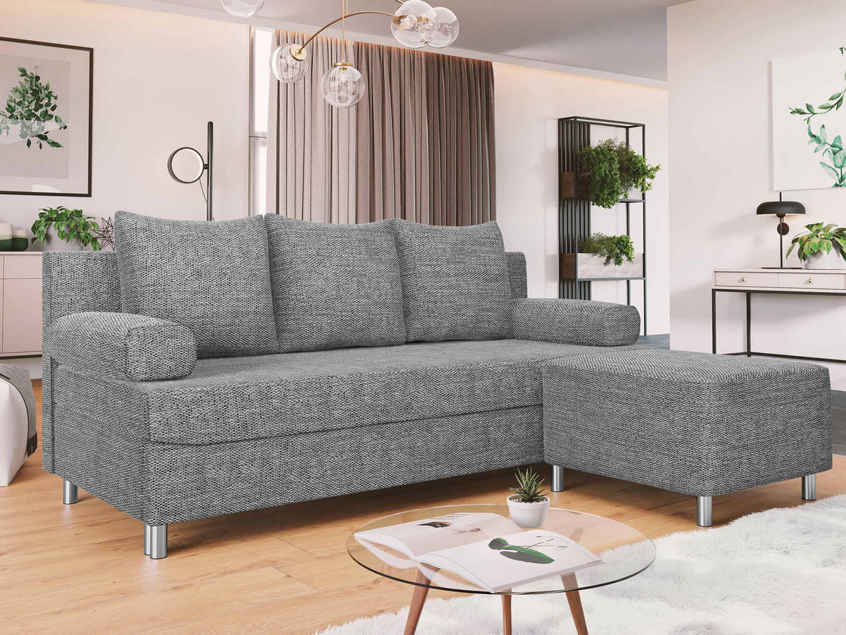 SCHLAFSOFA Dover mit Polsterhocker - Chromfarben/Hellgrau, Holz/Kunststoff (192/80cm) - MIRJAN24