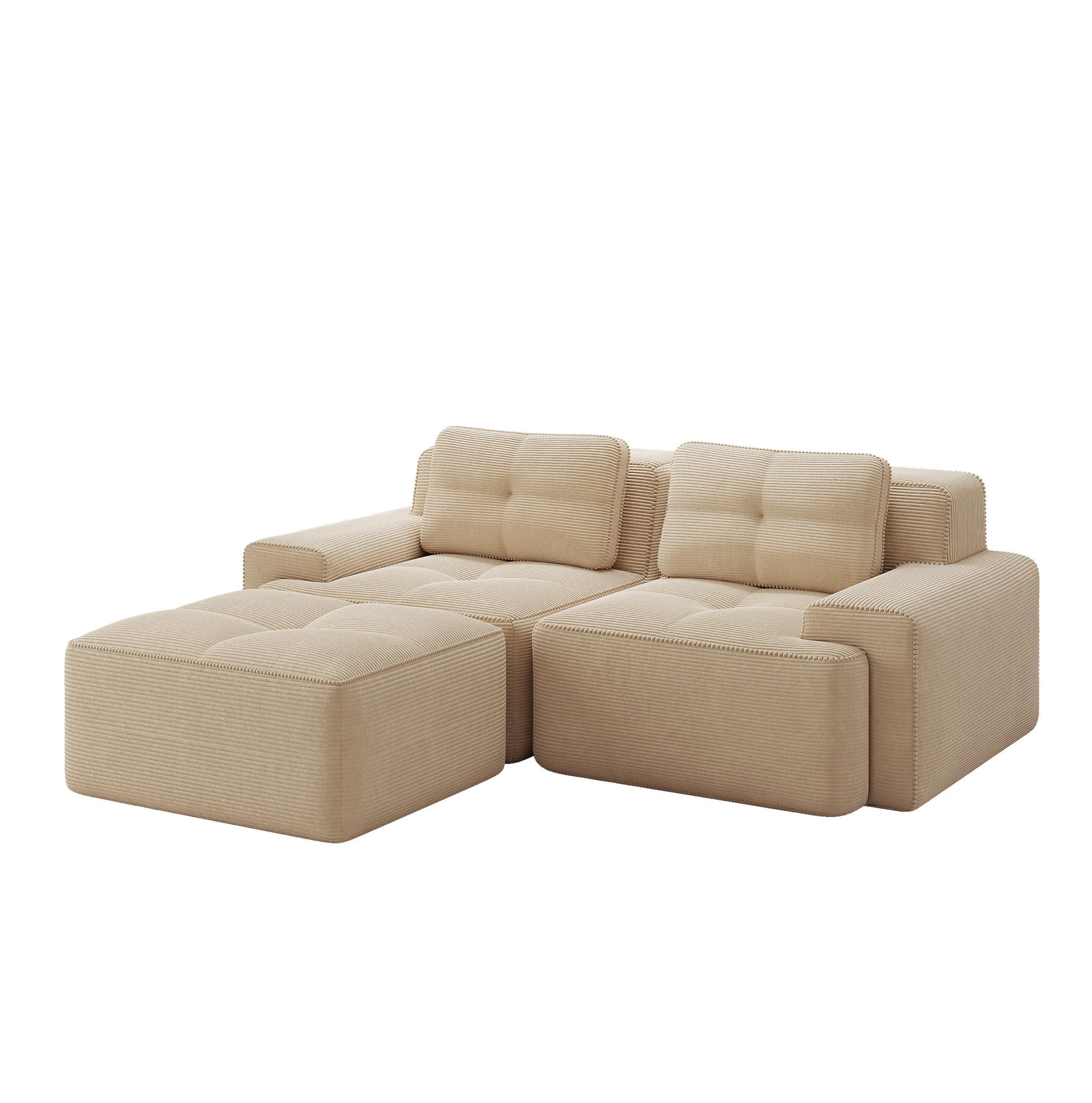ECKSOFA 204/104/69 cm beige aus Cord mit Tiefsitz und modularem Design - Beige, Textil (177/204cm) - OKWISH