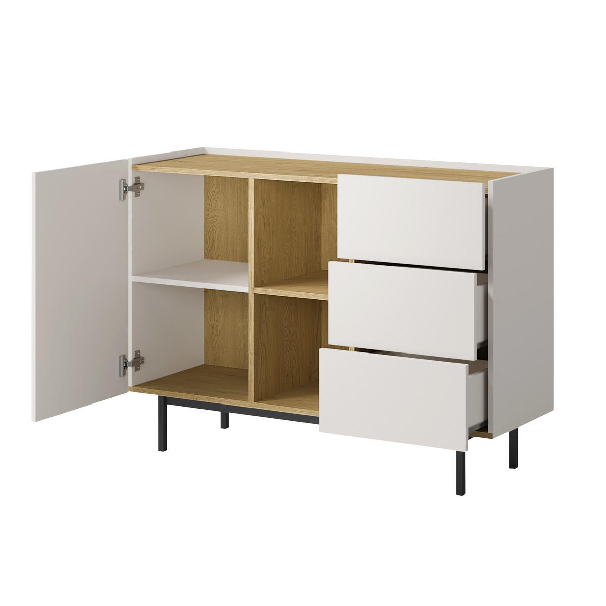 KOMMODE mit Schubladen Noel 1D3S 120 Kaschmir / Cremona-Eiche - Kaschmir/Eichefarben, Holzwerkstoff/Metall (120/87/42cm) - mzm24