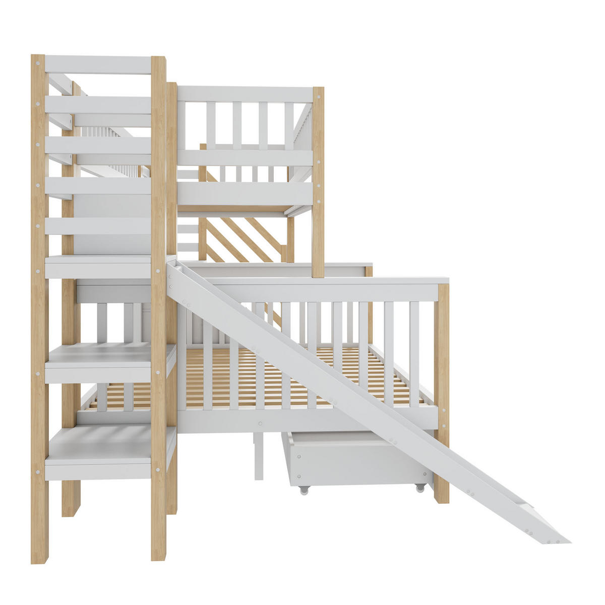 ETAGENBETT 90/200 cm & 140/200 cm in Weiß & Natur mit Rutsche, Tafel und Stauraum - Weiß, Holz/Holzwerkstoff (140/200cm) - CHICFURN