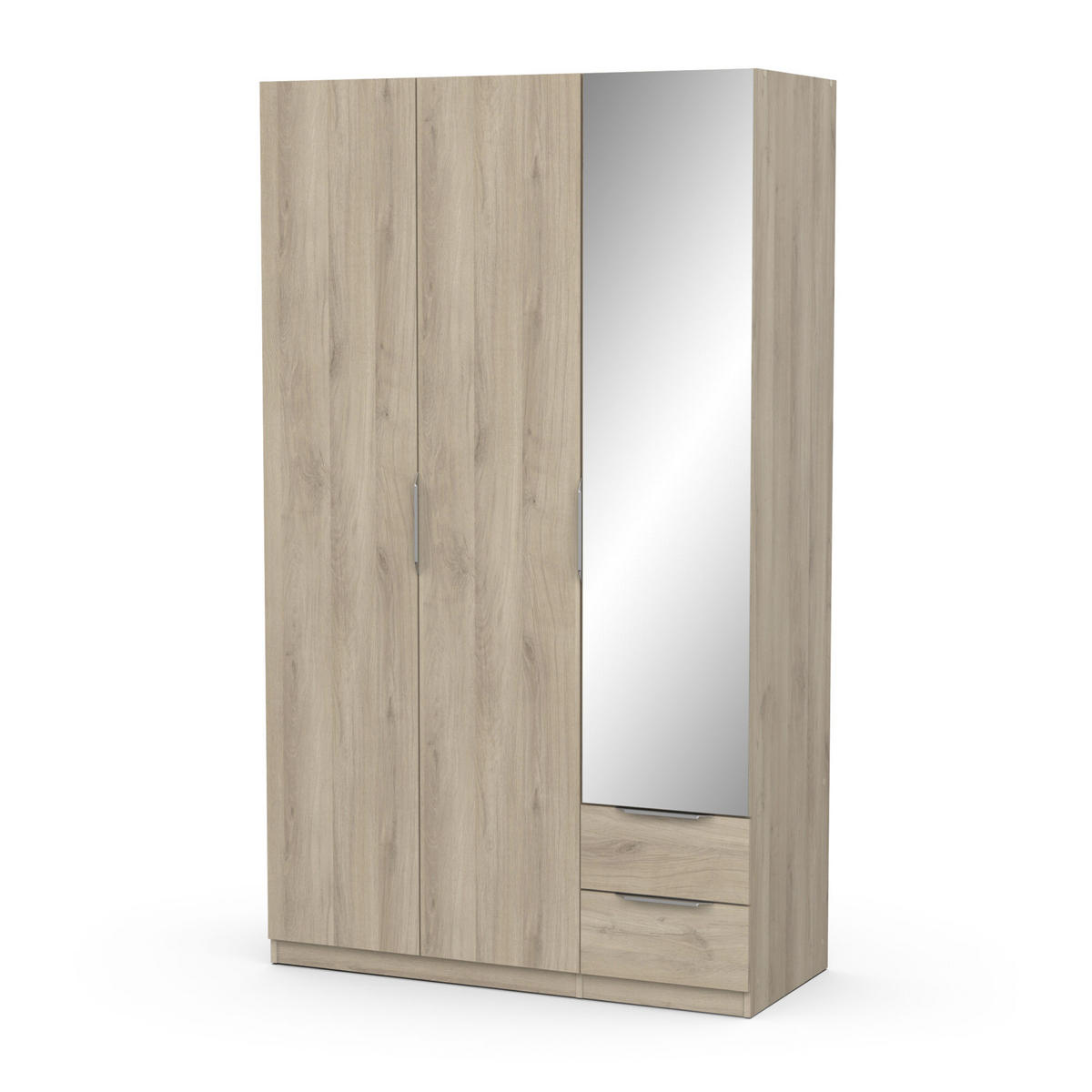 KLEIDERSCHRANK mit 3 Türen, 2 Schubladen und 1 Spiegel Ghost - L119,4 cm - Beige, Holz (119/203/51cm) - Demeyere