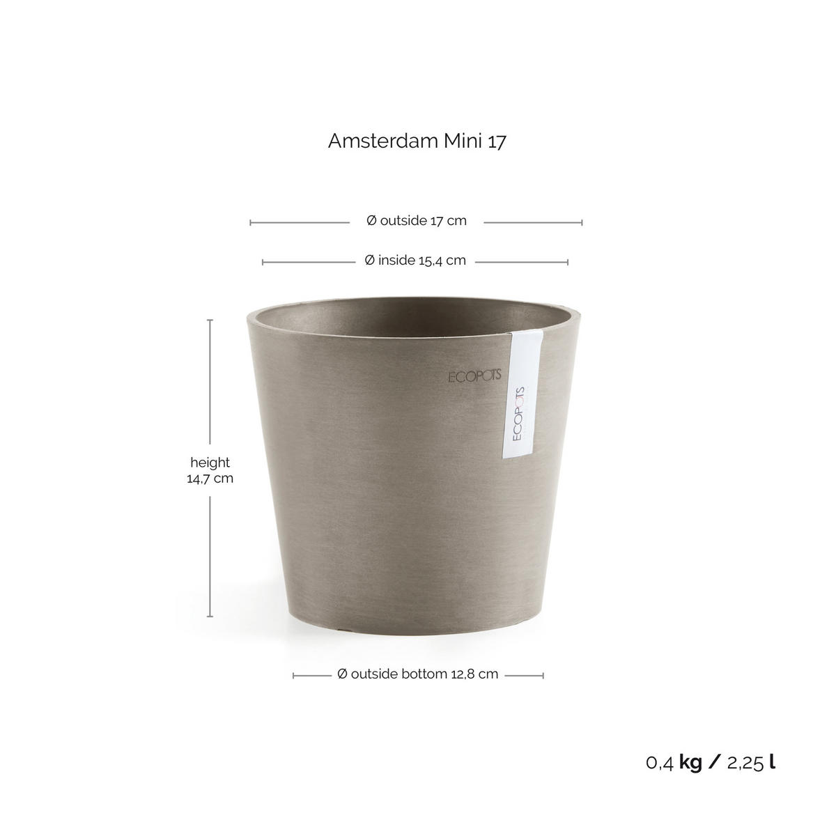 BLUMENTOPF Amsterdam 17/14,7 cm Taupe - Taupe, Kunststoff (17/14.7cm) - Ecopots