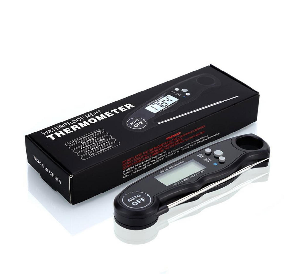 KÜCHENTHERMOMETER mit LCD-Display und Alarmfunktion - Schwarz, Kunststoff - Intirilife