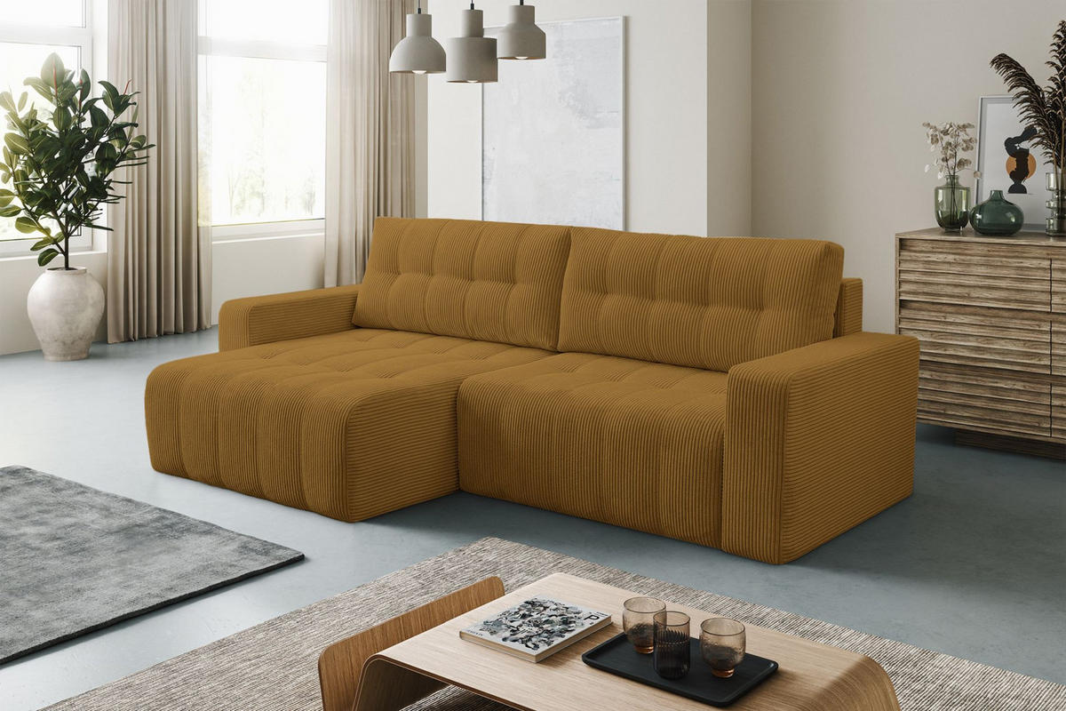 ECKSOFA Maillo Senfgelb Cord - Gelb/Schwarz, Kunststoff/Textil (245/143cm) - Selsey