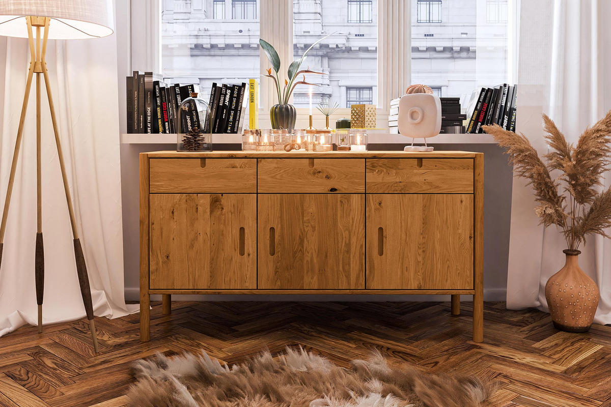 KOMMODE INA Wildeiche - Alteiche, Holz (142/79/46cm) - byoak