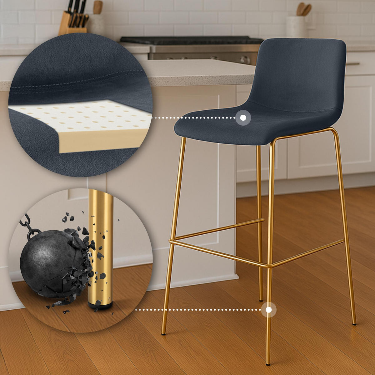 BARHOCKER Samt Schwarz - Goldfarben/Schwarz, Textil/Metall (43/100/48cm) - CLP