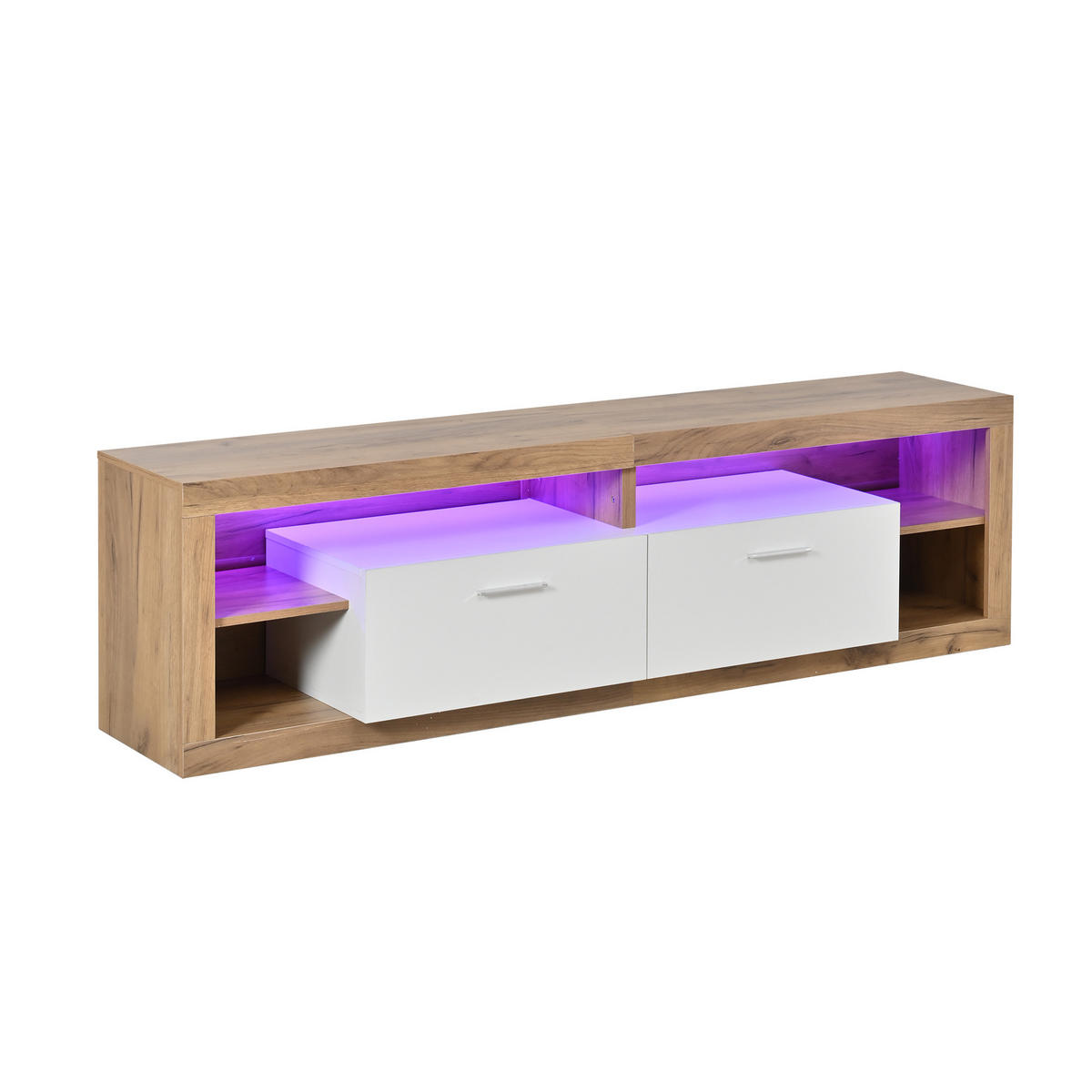 TV-ELEMENT 180/35,5/50 cm Holzoptik Weiß mit App-LED, Schubladen und offenen Fächern - Weiß, Holzwerkstoff (35.5/50/180cm) - Korfee