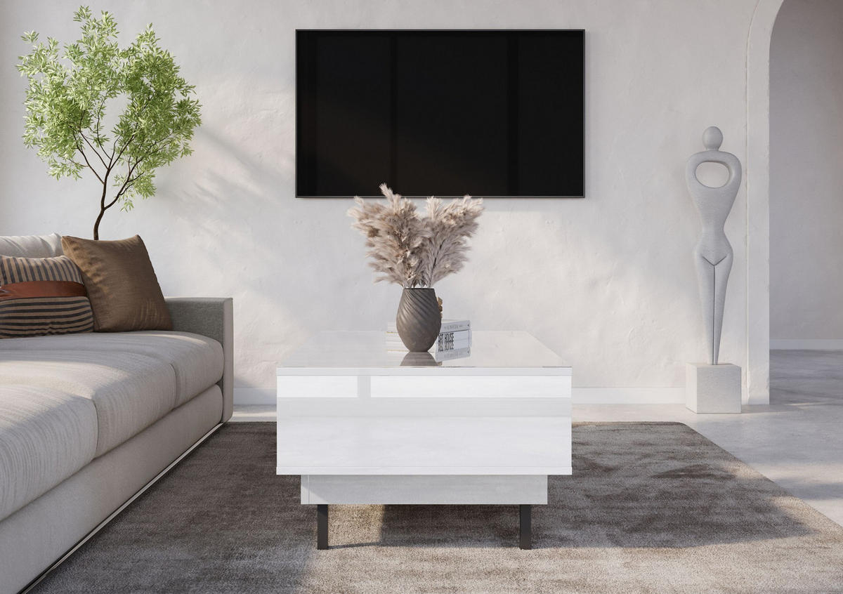 COUCHTISCH Artemisa Weiß, goldener Akzent, Hochglanz - Schwarz Hochglanz/Weiß, Holzwerkstoff/Metall (69/115/45.5cm) - Dancan