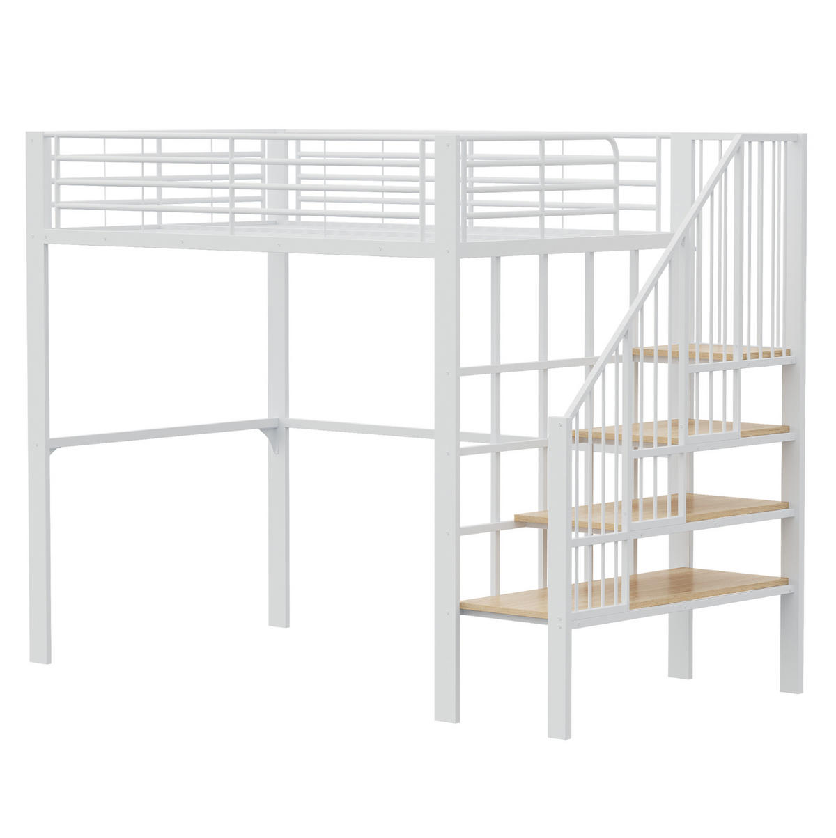 VISOKI krevet 140/200 cm s metalnom konstrukcijom, stubištem i prostorom za pohranu, Bijela - bijela, metal (140/200cm) - Redom