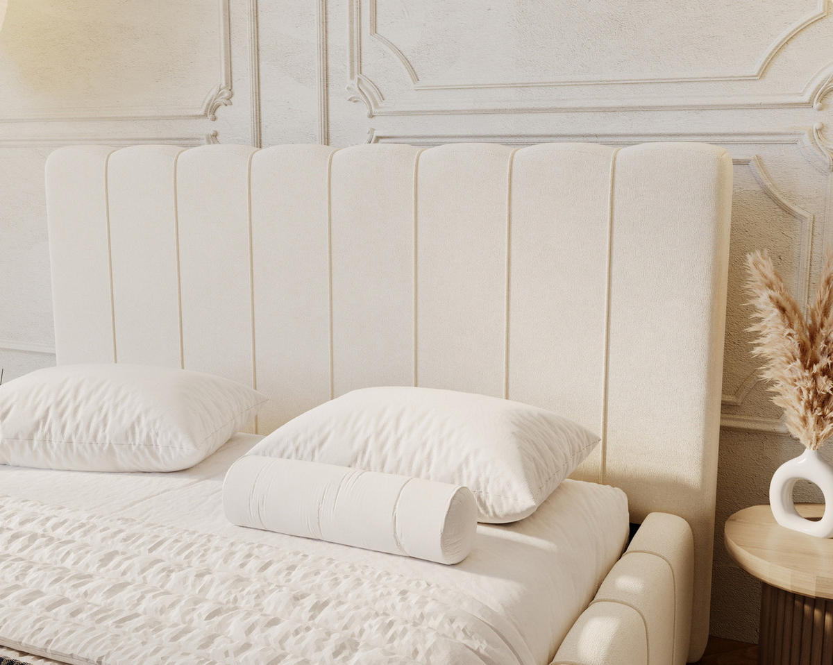 POLSTERBETT 160x200 mit Lattenrost, Bettkasten, Lisbon, Creme - Creme, Holz/Textil (160/200cm) - Emporius