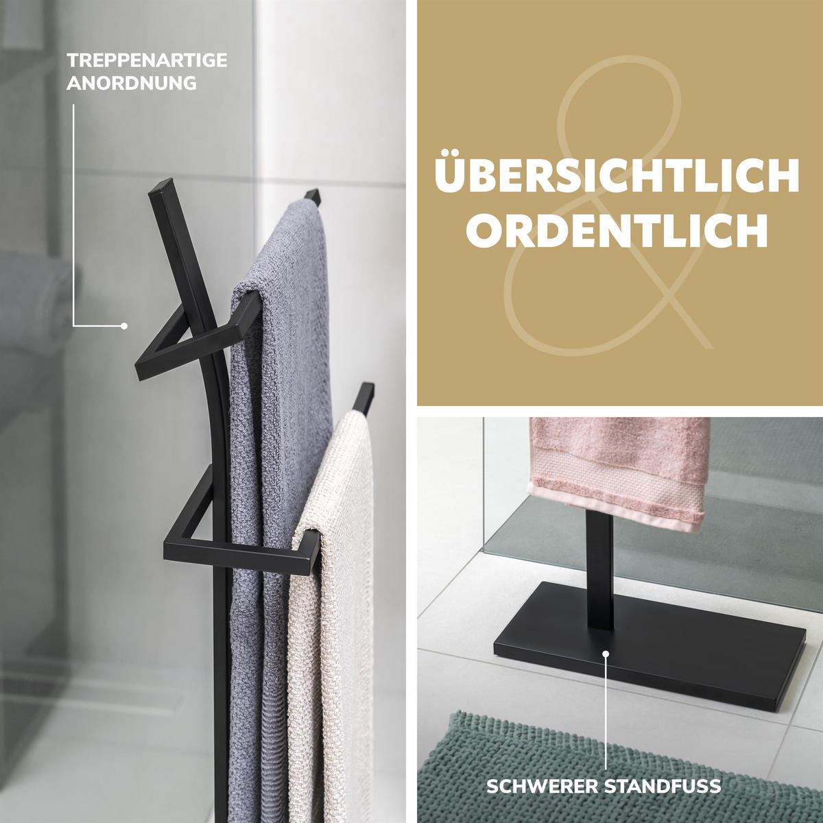 HANDTUCHHALTER, schwarz - Schwarz, Metall (42/80.5/19cm) - eluno