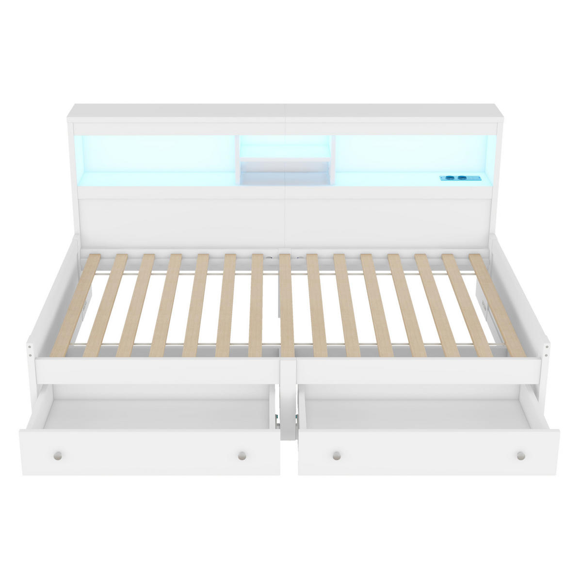 POLSTERBETT 90/200 cm Weiß mit LED-Beleuchtung und USB-Anschlüssen - Weiß, Holzwerkstoff (90/200cm) - Flora Grace
