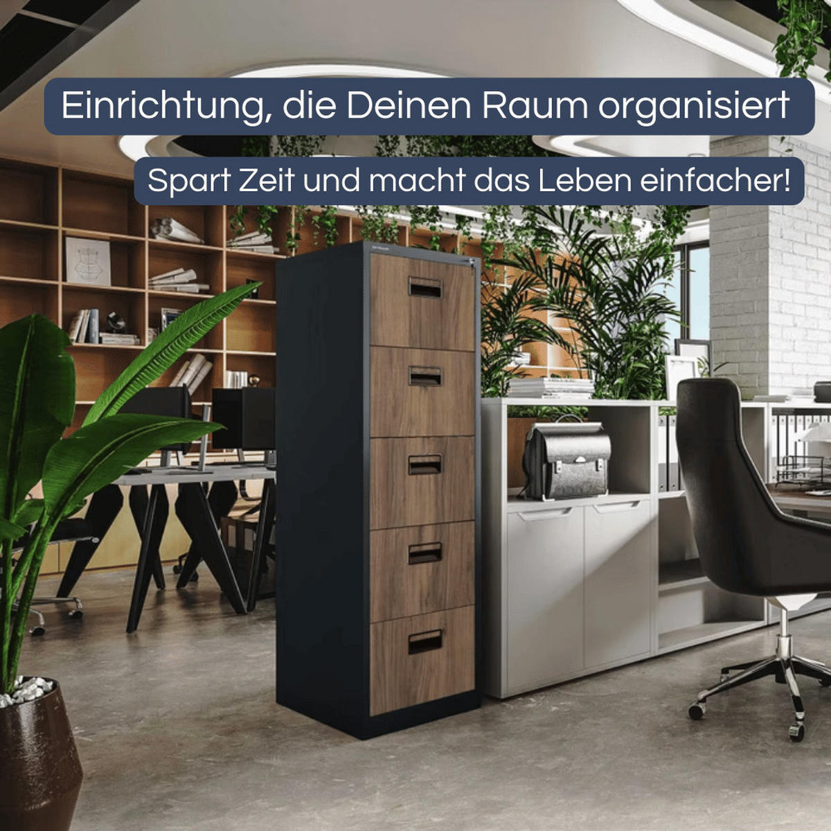 HÄNGEREGISTERSCHRANK abschließbar TION 5 Schubladen 163x46x62cm Anthrazit-Nussbaum - Anthrazit, Metall (46/163/62cm) - DELUKE