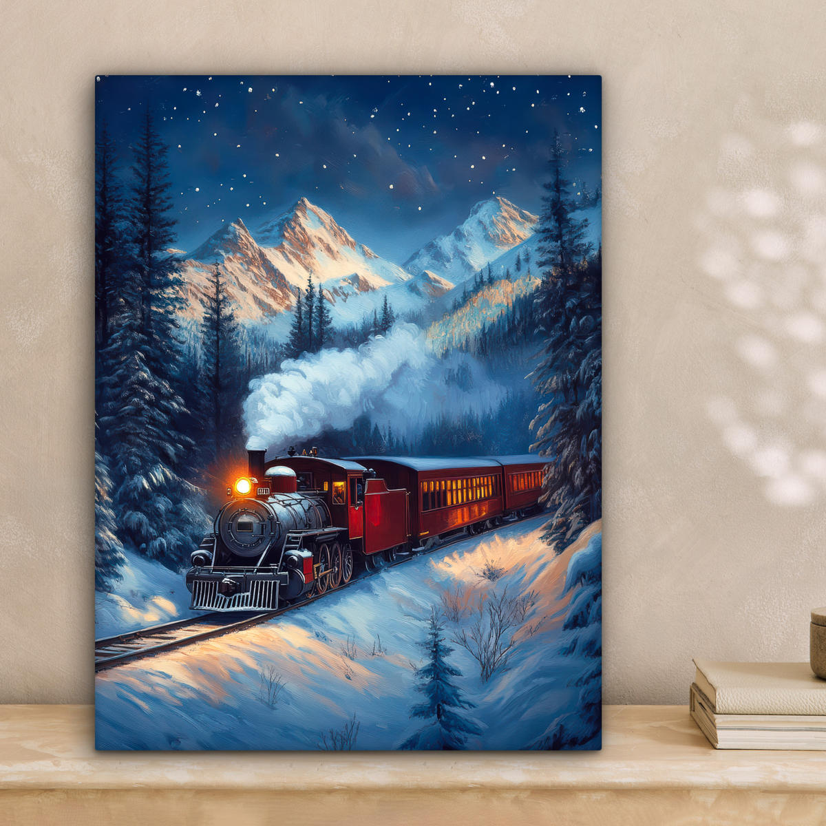 LEINWANDBILD Zug - Weihnachten - Schnee - Weihnachtszug 30x40 cm - Anthrazit, Textil (30/40cm) - MuchoWow