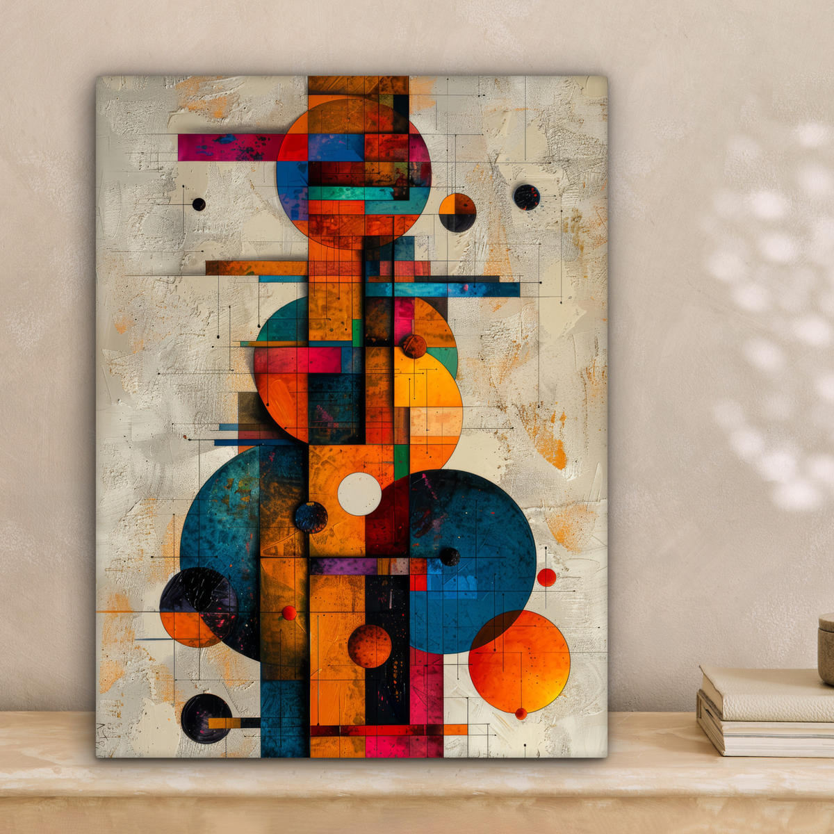 OBRAZ NA PLÁTNE Vintage - Moderné umenie - Oranžová - Geometrické tvary 30x40 cm - viacfarebná, textil (30/40cm) - MuchoWow