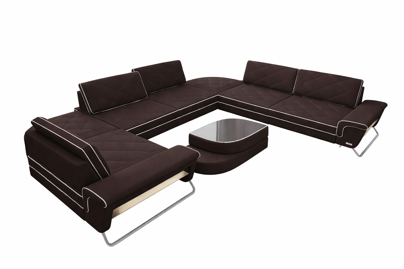 WOHNLANDSCHAFT Rotello Mokka Weiß Mikrofaserstoff - Mokka, Kunststoff (457/329cm)
