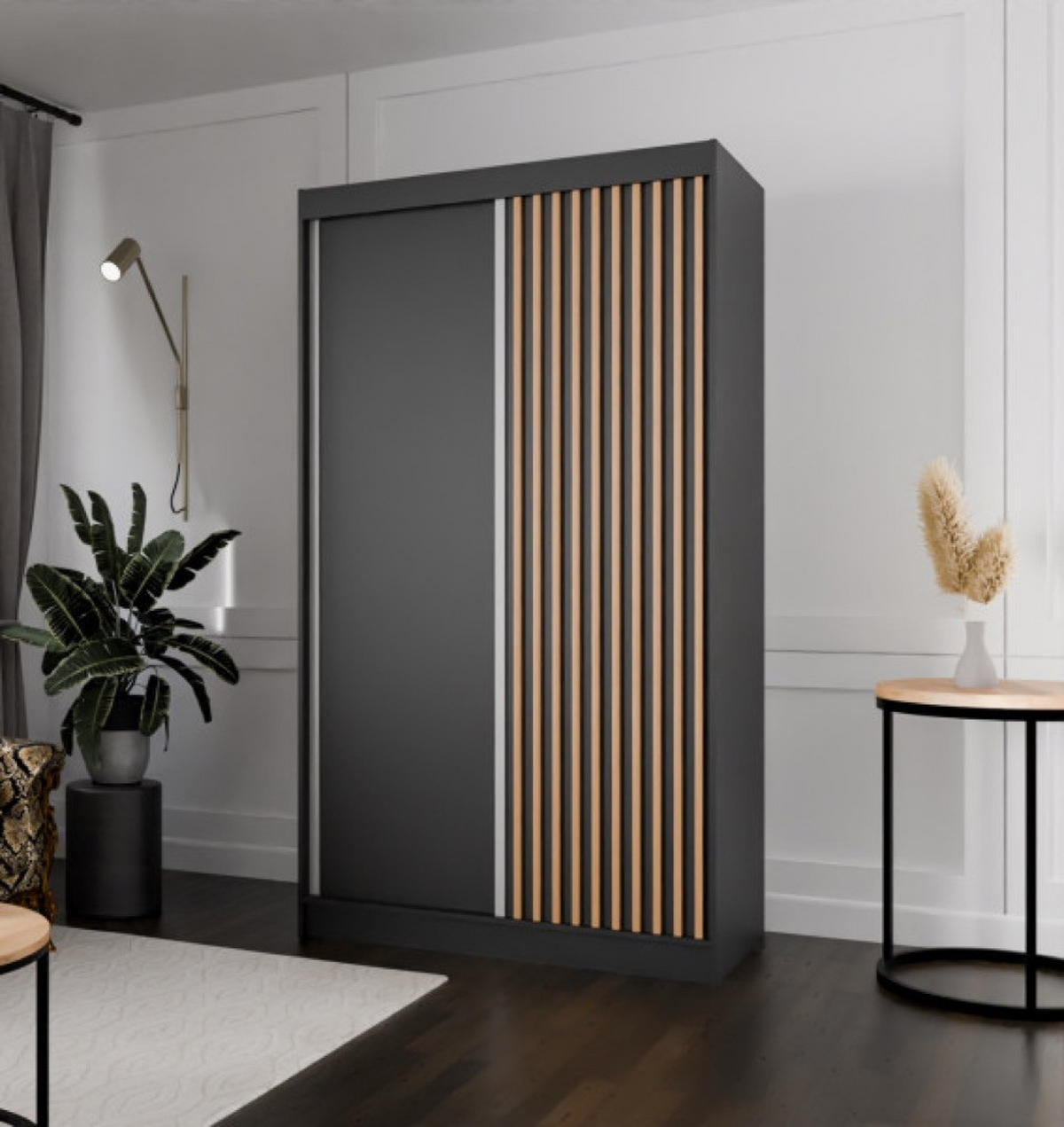 SCHRANK Schwarz Mit Lamellen Craft Gold 120 cm - Goldfarben/Schwarz, Holzwerkstoff (120/215/61cm) - Sepro Meble
