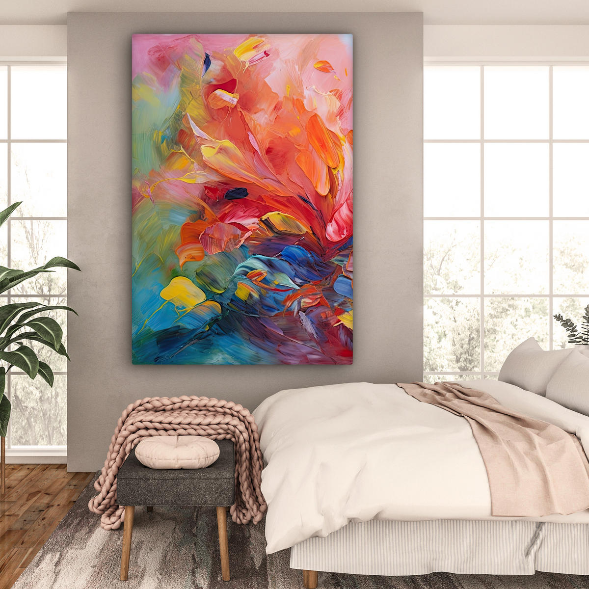 LEINWANDBILD Ölgemälde - Kunst - Abstrakt - Farbenfroh Deko Groß 90x140 cm - Altrosa, Textil (90/140cm) - MuchoWow