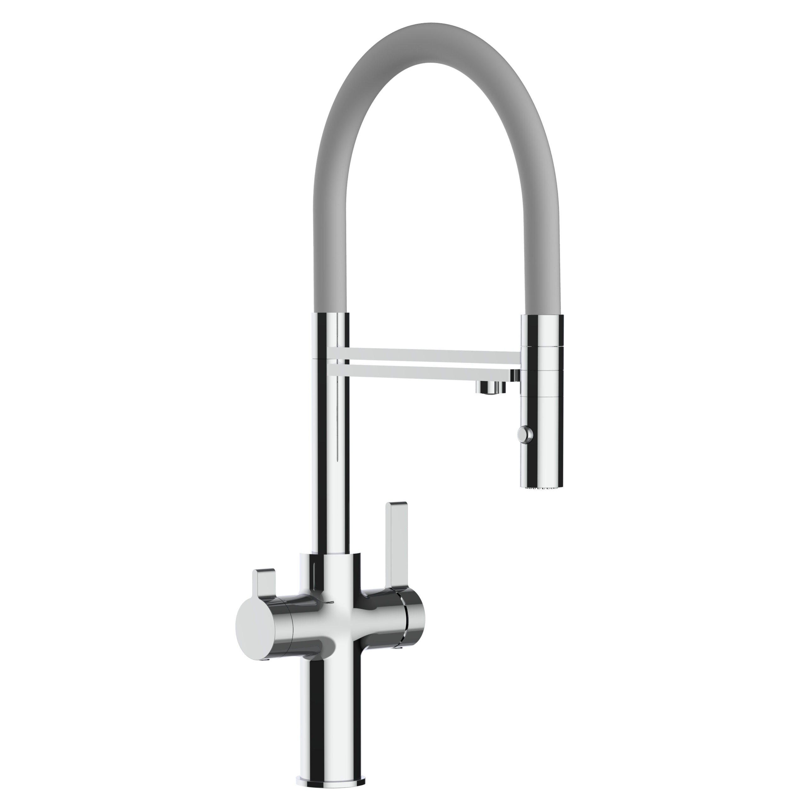 3-WEGE-KÜCHENARMATUR, Verchromt und Grau, 2-Strahl-Brause - Grau, Metall (20.61/48/20.61cm) - VIZIO