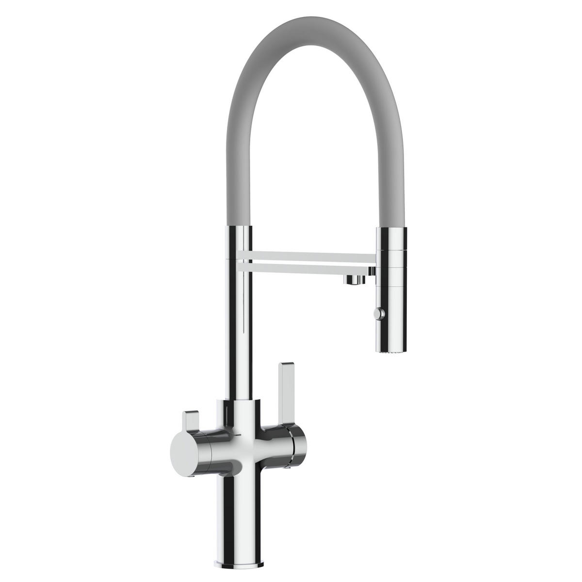 3-WEGE-KÜCHENARMATUR, Verchromt und Grau, 2-Strahl-Brause - Grau, Metall (20.61/48/20.61cm) - VIZIO