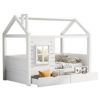 KINDERBETT 90/200 cm weiß aus Kiefer mit Fenster und Schubladen - Weiß, Holzwerkstoff (90/200cm) - OKWISH