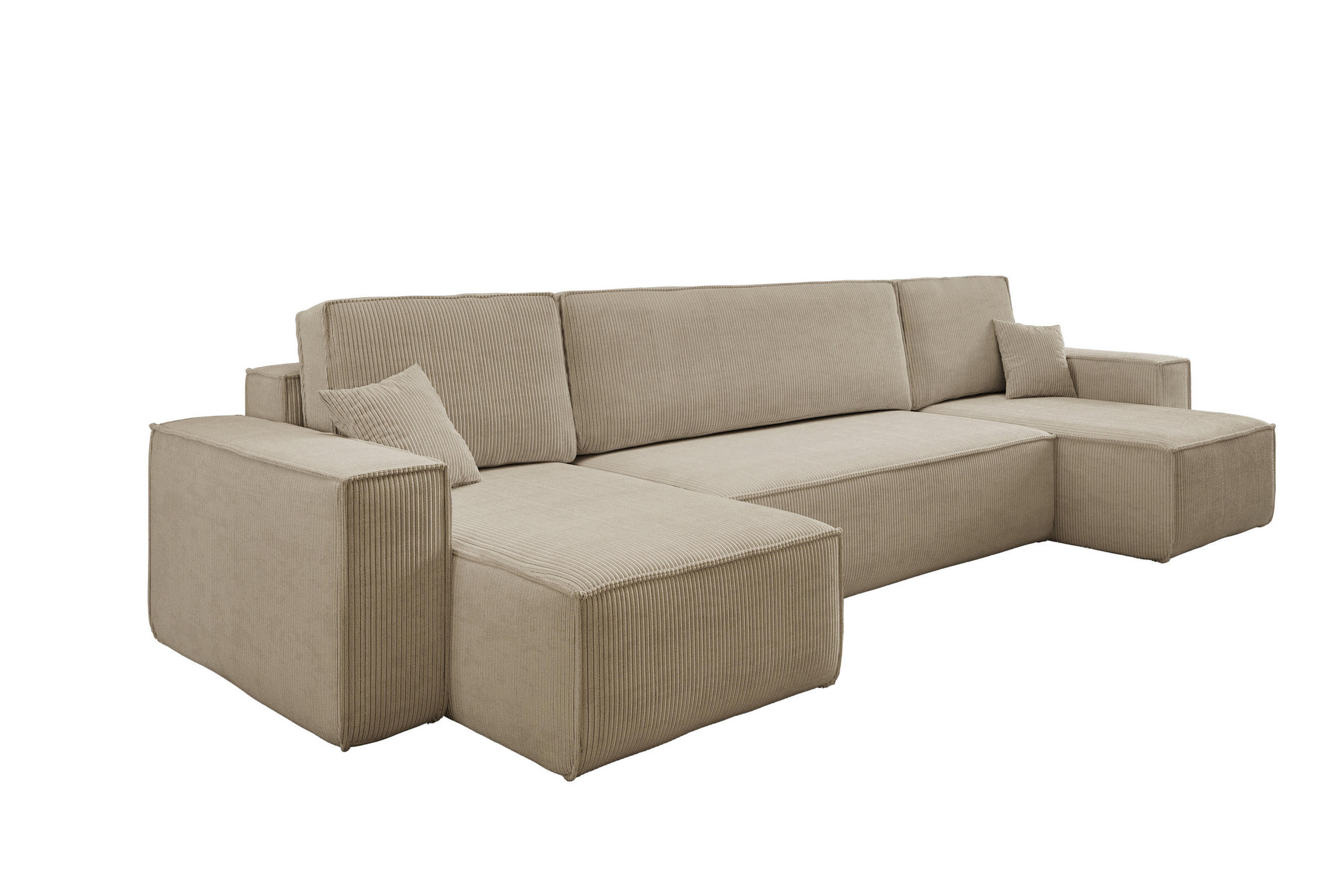 WOHNLANDSCHAFT Hugo U-Form Cordstoff mit Schlaffunktion und Bettkasten - Braun, Textil (312/83/142cm) - VENASI MÖBEL